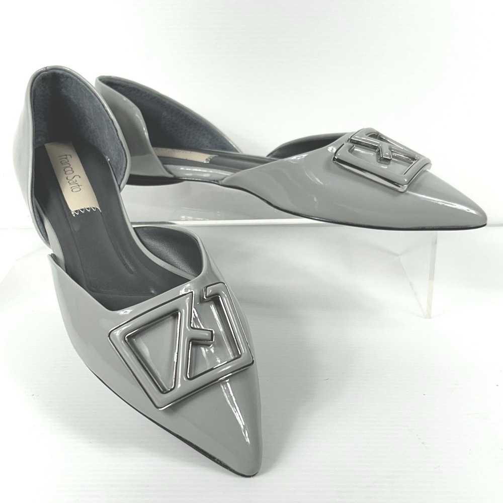 Franco Sarto Size 7.5 Hadley Pointed Toe Flats Patent Gloss Grey $89 Shoes NEW - Picture 4 of 11